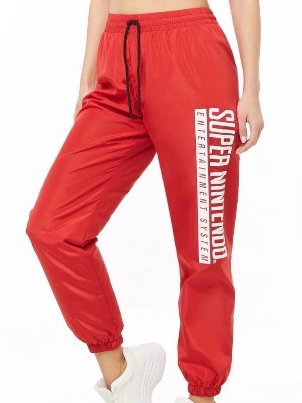 Nintendo Red Nylon Track Jogger Sweatpants with White 'Super Nintendo' Side Logo
